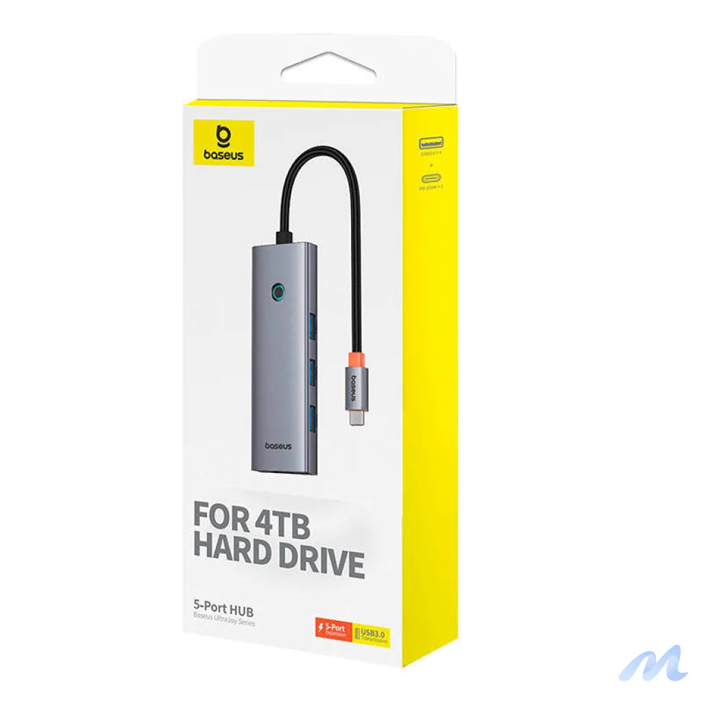 Hub 5in1 Baseus UltraJoy 5-Port (4xUSB 3.0,  PD) grey