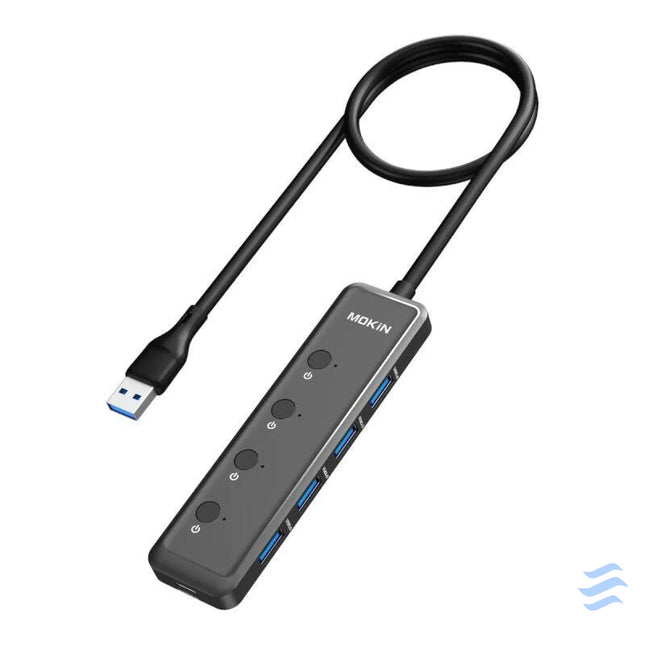 HUB 5in1 MOKiN USB A3.0 to 4xUSB A + 1xUSB C DC (black) Hubs