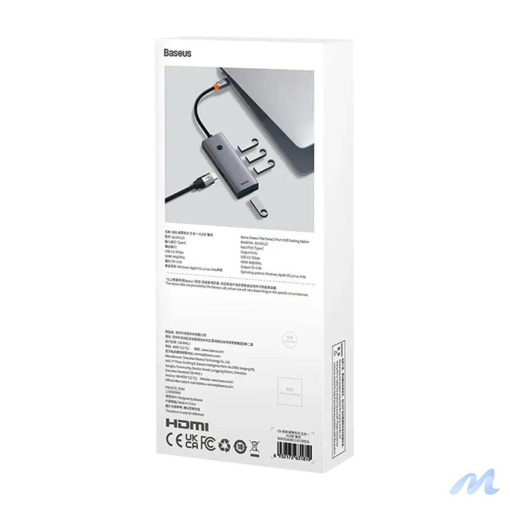 Hub 5w1 Baseus UltraJoy 5-Port (1xHDMI4K@30Hz + 4xUSB 3.0) grey