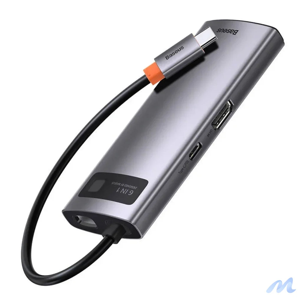 Hub 6in1 Baseus Metal Gleam Series, USB-C to 3x USB 3.0 + HDMI + USB-C PD + Ethernet RJ45