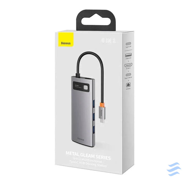 Hub 6in1 Baseus Metal Gleam Series USB C to 3x USB 3.0 + HDMI + USB C PD + Ethernet RJ45 Hubs