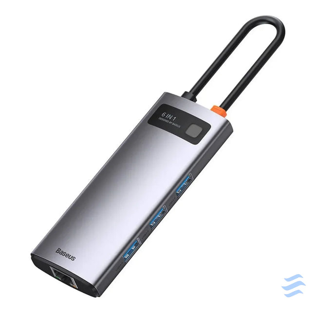 Hub 6in1 Baseus Metal Gleam Series USB C to 3x USB 3.0 + HDMI + USB C PD + Ethernet RJ45 Hubs