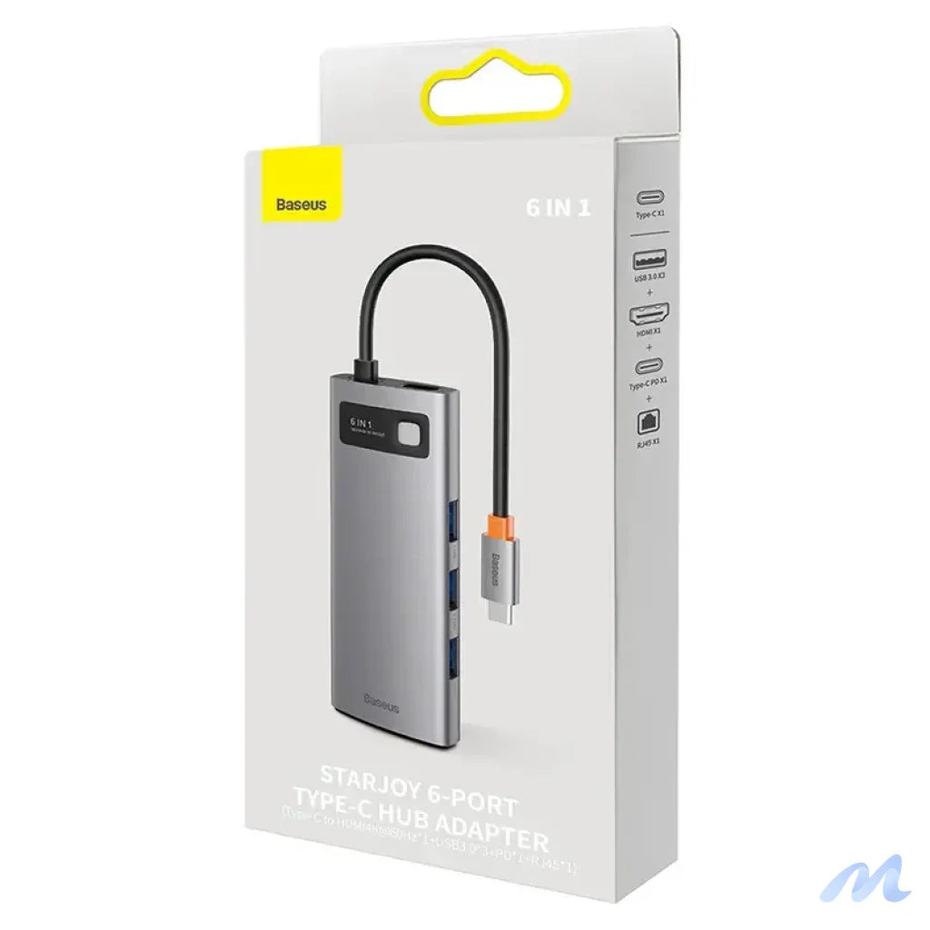 Hub 6in1 Baseus StarJoy Series, USB-C to 3x USB 3.0 + HDMI + USB-C PD + RJ45