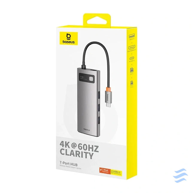 Hub 7in1 Baseus Gleam USB C to 1x HDMI4K 60Hz + 3x USB3.0 + 1x PD + 1x SD/TF (grey) Hubs