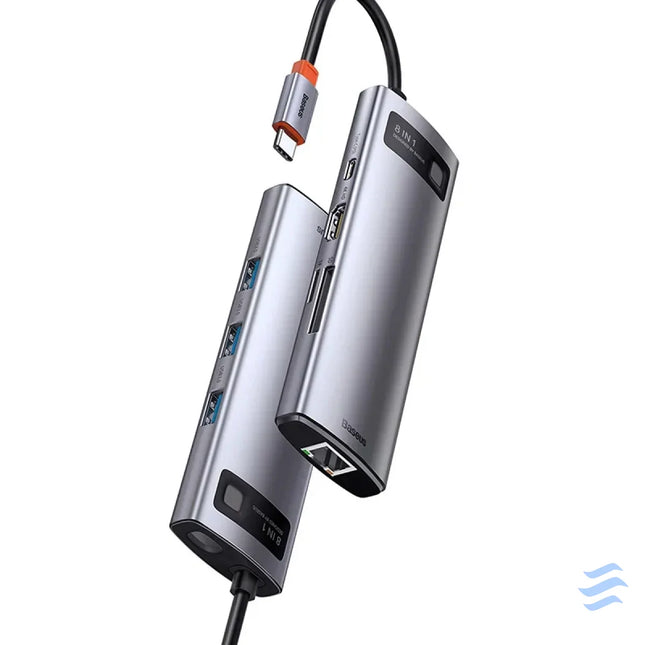 Hub 8in1 Baseus Metal Gleam Series USB C to 3x USB 3.0 + HDMI + USB C PD + Ethernet RJ45 + microSD/SD Hubs