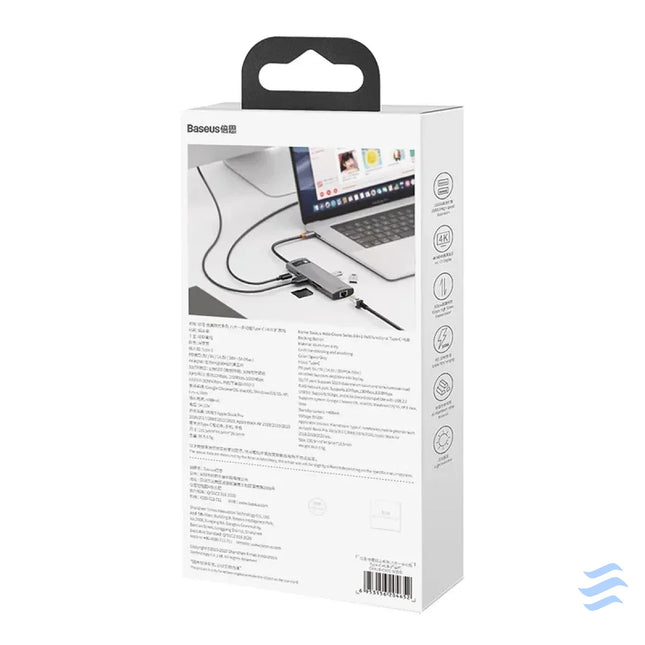 Hub 8in1 Baseus Metal Gleam Series USB C to 3x USB 3.0 + HDMI + USB C PD + Ethernet RJ45 + microSD/SD Hubs