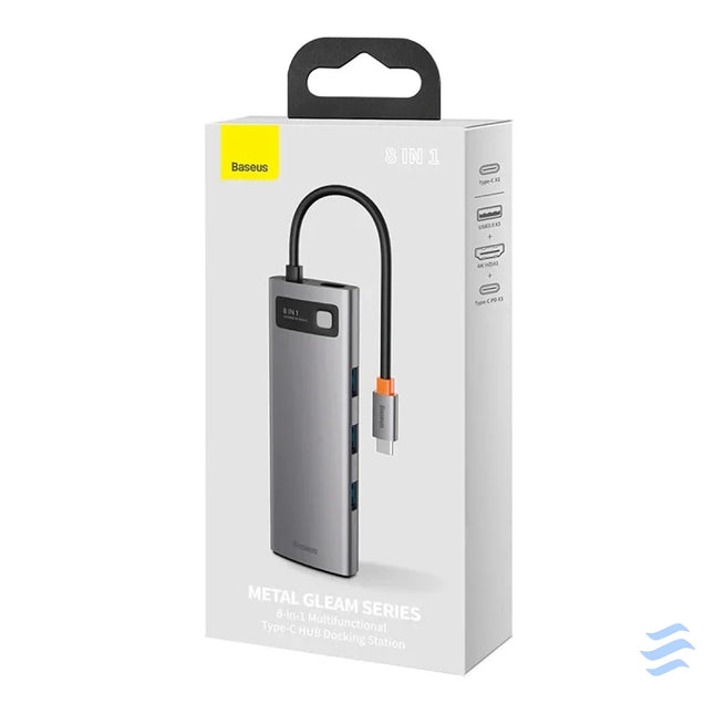 Hub 8in1 Baseus Metal Gleam Series USB C to 3x USB 3.0 + HDMI + USB C PD + Ethernet RJ45 + microSD/SD Hubs