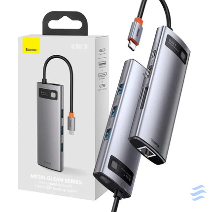 Hub 8in1 Baseus Metal Gleam Series USB C to 3x USB 3.0 + HDMI + USB C PD + Ethernet RJ45 + microSD/SD Hubs