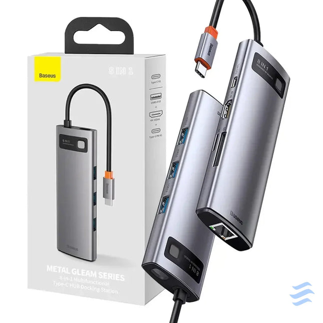 Hub 8in1 Baseus Metal Gleam Series USB C to 3x USB 3.0 + HDMI + USB C PD + Ethernet RJ45 + microSD/SD Hubs