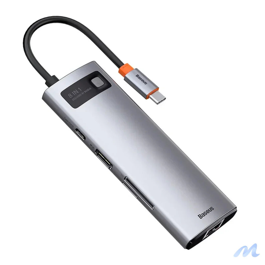 Hub 8in1 Baseus Metal Gleam Series, USB-C to 3x USB 3.0 + HDMI + USB-C PD + Ethernet RJ45 + microSD/SD