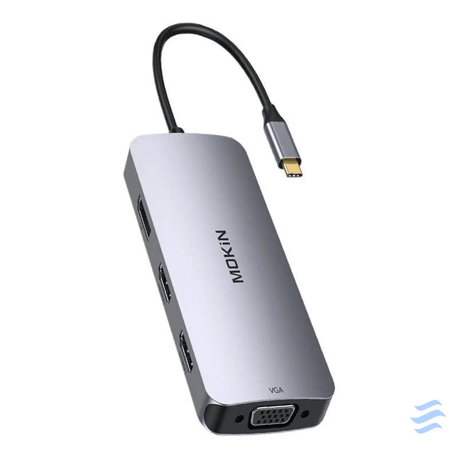 HUB 8in1 MOKiN USB C VGA + 2xHDMI (silver) Hubs