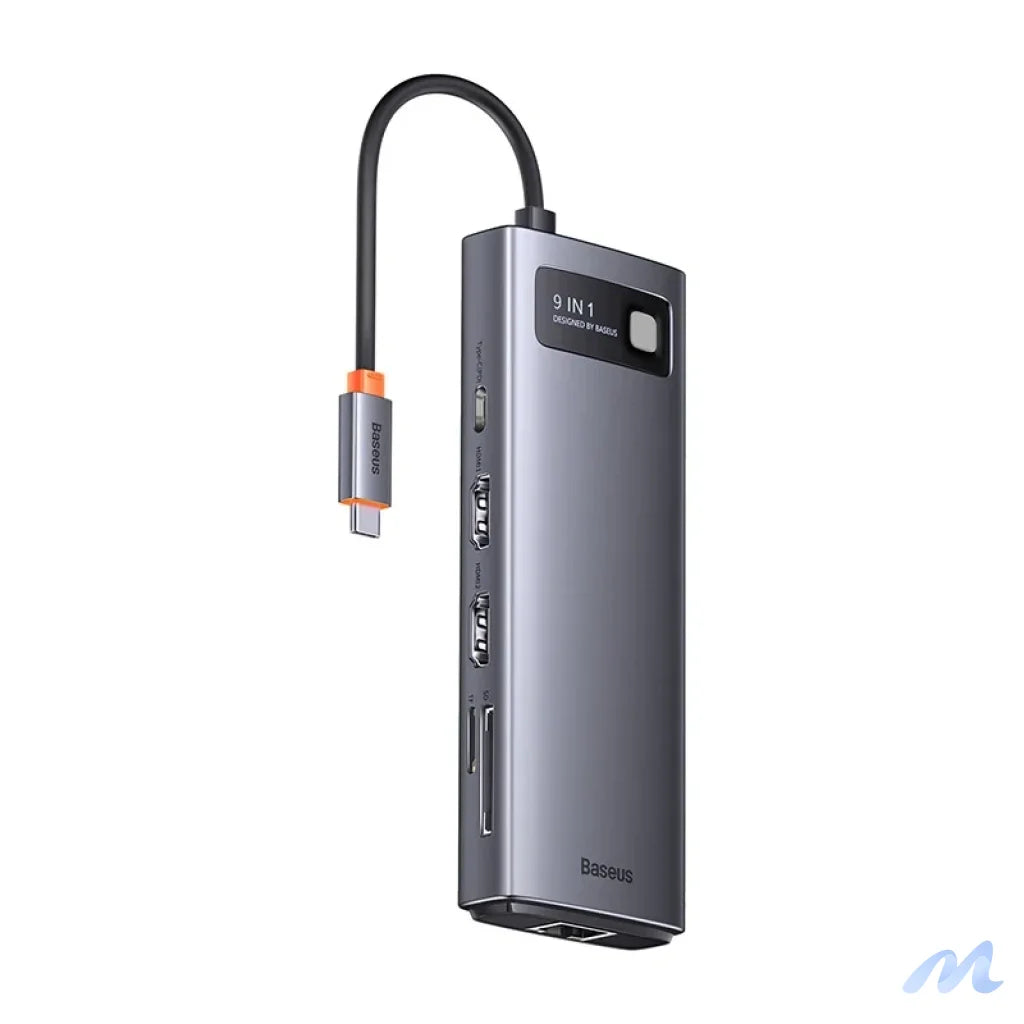 Hub 9in1 Baseus Metal Gleam Series, USB-C to 2x USB 3.0 + 2x HDMI + USB 2.0 + USB-C PD + Ethernet RJ45 + microSD/SD