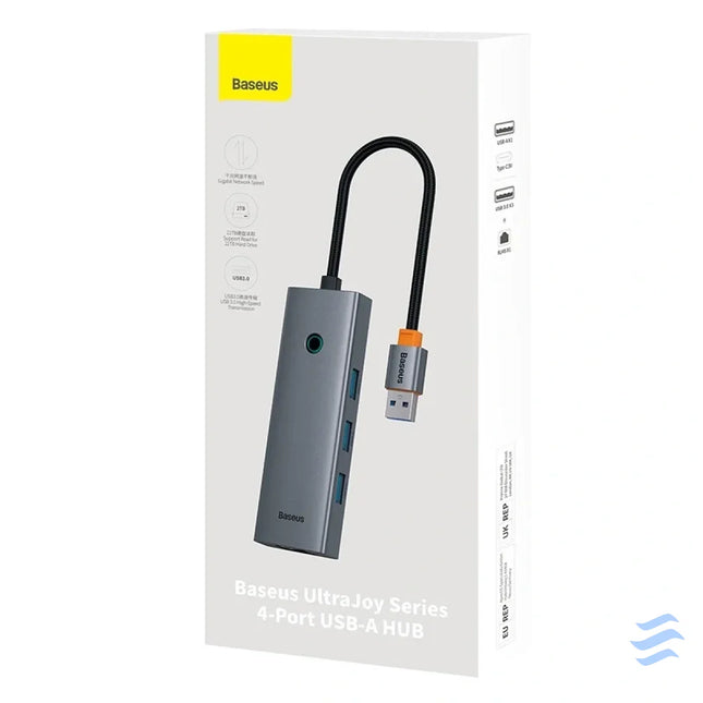 Hub Baseus UltraJoy Series Lite 4 Port (USB to USB 3.0*3 + RJ45*1 + USB C 5V) (gray) Hubs