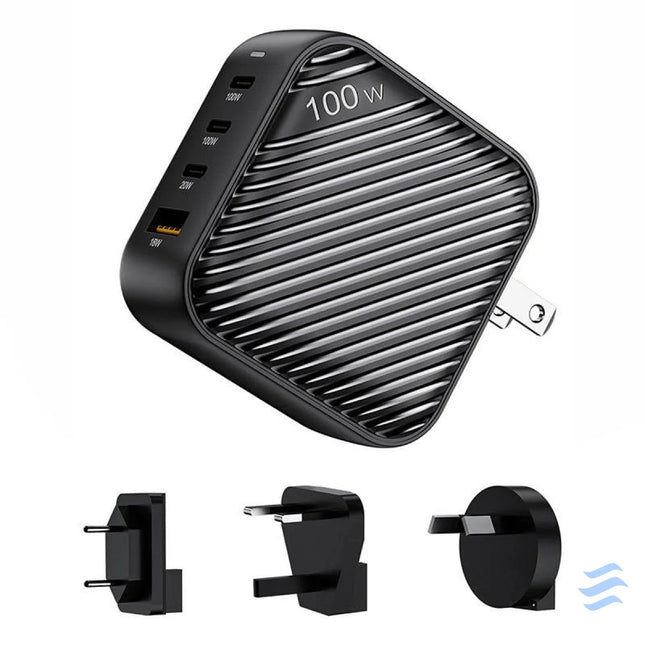 INVZI GanHub 3x USB C + USB wall charger 100W EU/UK/AU/US (black) mains chargers