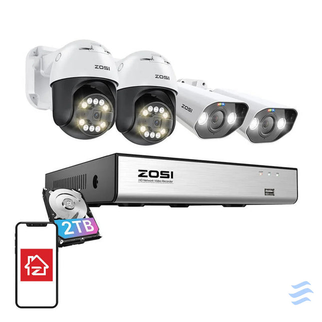 IP Camera ZOSI 2 pcs C296 WiFi 5MP & 2 pcs C182 WiFi 8MP + NVR 8ch + 2TB HDD IP cameras