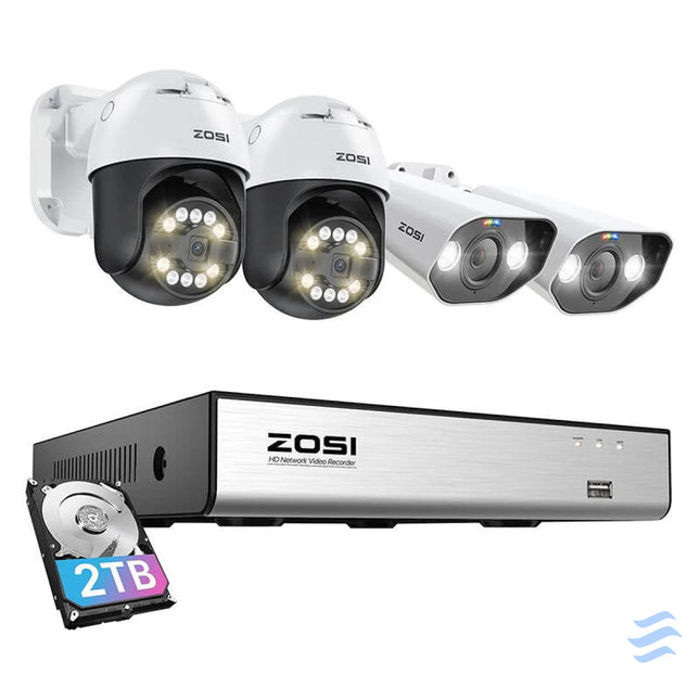 IP Camera ZOSI 2 pcs C296 WiFi 5MP & 2 pcs C182 WiFi 8MP + NVR 8ch + 2TB HDD IP cameras