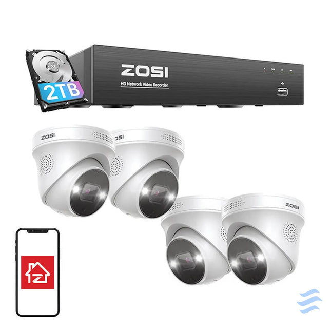 IP Camera ZOSI C225 4 pcs WiFi 5MP + NVR 8ch + 2TB HDD IP cameras
