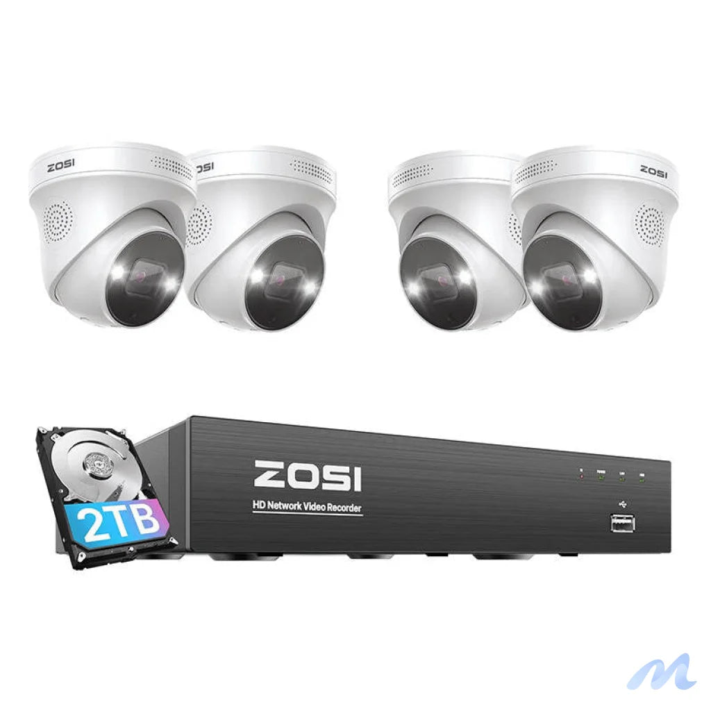 IP Camera ZOSI C225 4 pcs WiFi 5MP + NVR 8ch + 2TB HDD