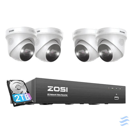 IP Camera ZOSI C225 4 pcs WiFi 5MP + NVR 8ch + 2TB HDD IP cameras
