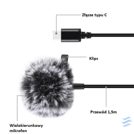 Jack Puluz tie microphone with clip PU425 1.5m USB C Lavalier