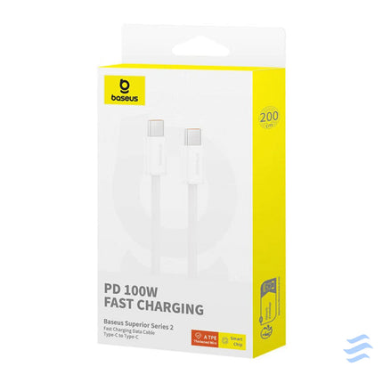 Kabel szybkiego ładowania USB C do USB C Baseus Superior 2 100W 2m (biały) USB C to USB C