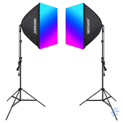 Kit Neewer NK800 two softboxes + bulbs RGB 24W 2700 6500K + tripods + barndoors Lamps