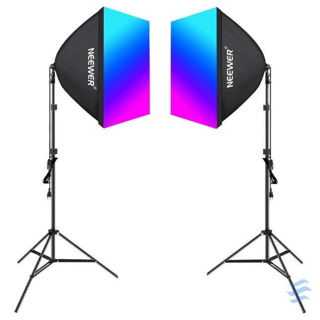 Kit Neewer NK800 two softboxes + bulbs RGB 24W 2700 6500K + tripods + barndoors Lamps