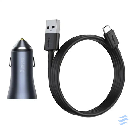 Ładowarka samochodowa Baseus Golden Contactor Pro 2x USB 40W (szara) + kabel USB do USB C 1m (czarny) Car chargers