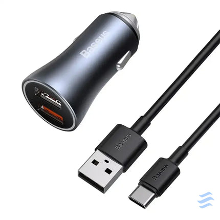 Ładowarka samochodowa Baseus Golden Contactor Pro 2x USB 40W (szara) + kabel USB do USB C 1m (czarny) Car chargers