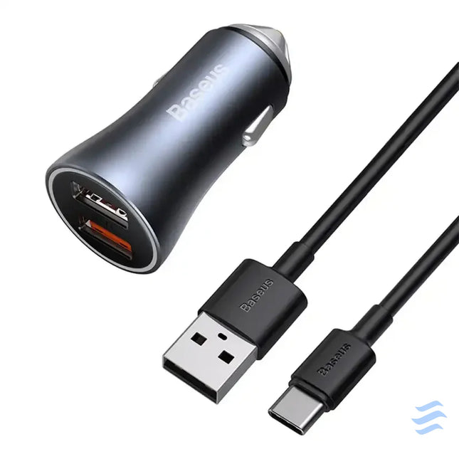 Ładowarka samochodowa Baseus Golden Contactor Pro 2x USB 40W (szara) + kabel USB do USB C 1m (czarny) Car chargers