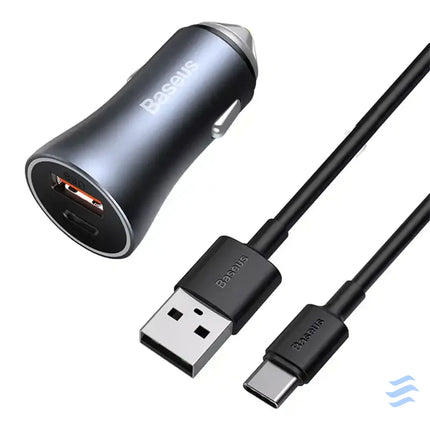 Ładowarka samochodowa Baseus Golden Contactor Pro USB + USB C QC4.0 + PD SCP 40W (szara) + kabel USB do USB C 1m