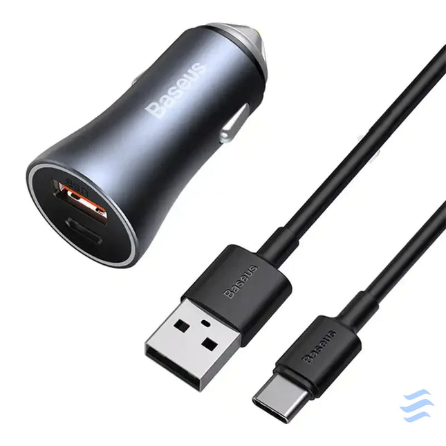 Ładowarka samochodowa Baseus Golden Contactor Pro USB + USB C QC4.0 + PD SCP 40W (szara) + kabel USB do USB C 1m