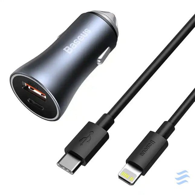 Ładowarka samochodowa Baseus Golden Contactor Pro USB + USB C QC4.0 + PD SCP 40W (szara) + kabel USB C do iP 1m