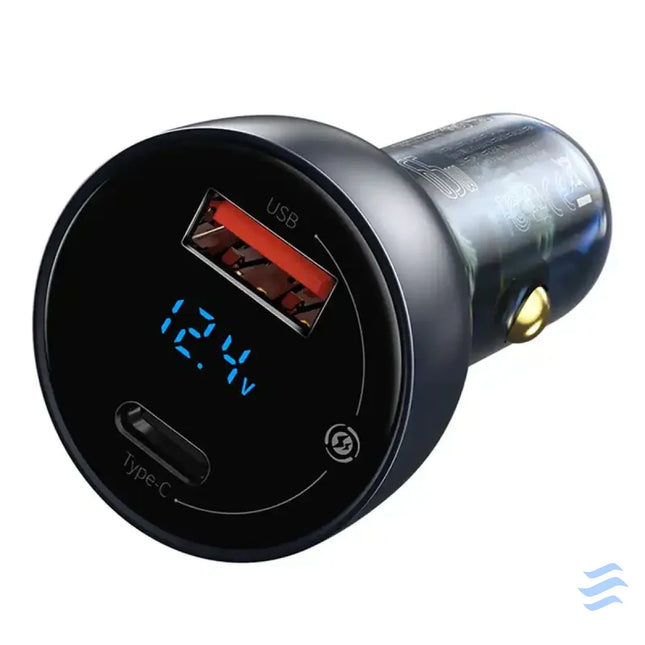 Ładowarka samochodowa Baseus Particular Digital Display z wyświetlaczem USB + USB C QC3.0 + PD 5A 65W (szara) + kabel