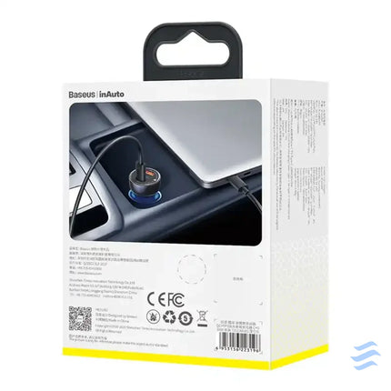Ładowarka samochodowa Baseus Particular Digital Display z wyświetlaczem USB + USB C QC3.0 + PD 5A 65W (szara) + kabel