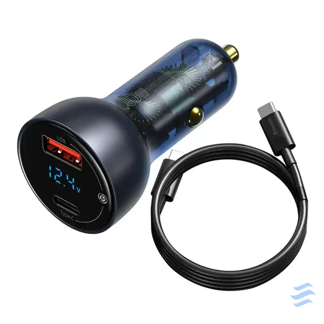 Ładowarka samochodowa Baseus Particular Digital Display z wyświetlaczem USB + USB C QC3.0 + PD 5A 65W (szara) + kabel