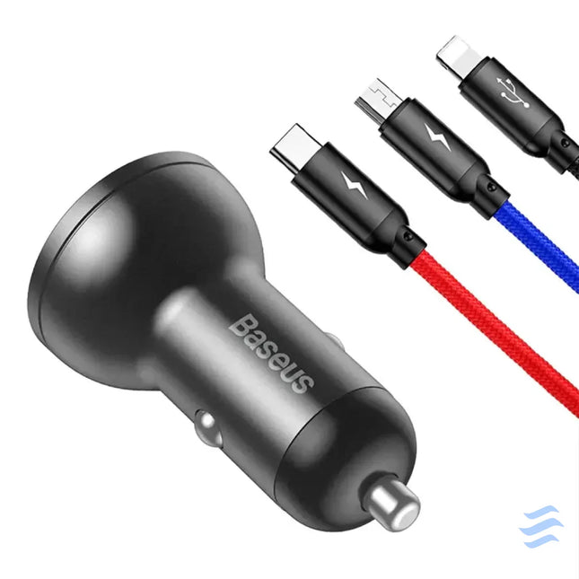 Ładowarka samochodowa Baseus z wyświetlaczem 24W + kabel USB 3w1 Baseus Three Primary Colors 1,2m Car chargers