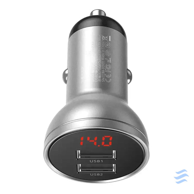 Ładowarka samochodowa Baseus z wyświetlaczem 2x USB 4,8A 24W (srebrna) Car chargers