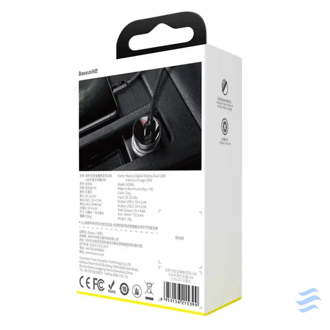 Ładowarka samochodowa Baseus z wyświetlaczem 2x USB 4,8A 24W (srebrna) Car chargers