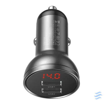 Ładowarka samochodowa Baseus z wyświetlaczem 2x USB 4,8A 24W (szara) Car chargers