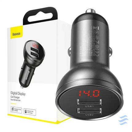 Ładowarka samochodowa Baseus z wyświetlaczem 2x USB 4,8A 24W (szara) Car chargers