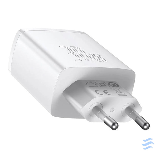 Ładowarka sieciowa Baseus Compact Quick Charger 2xUSB USB C PD 3A 30W (biała) mains chargers