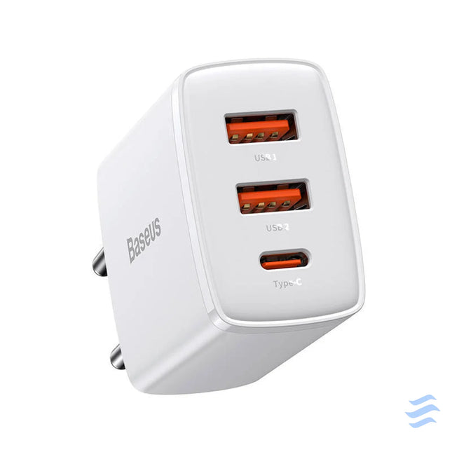 Ładowarka sieciowa Baseus Compact Quick Charger 2xUSB USB C PD 3A 30W (biała) mains chargers