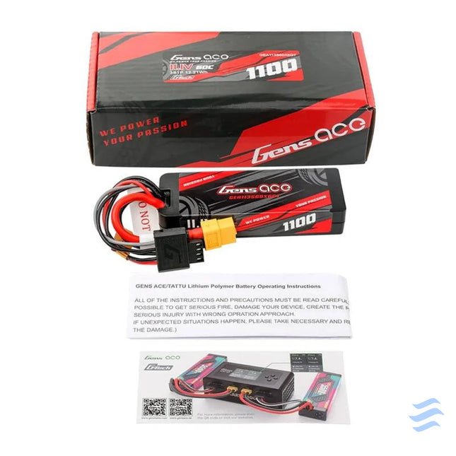Lipo Gens ace G Tech 1100mAh 11.1V 3S1P 60C GRP 76 Hardcase Battery with XT60 Plug Lithium and NiMH