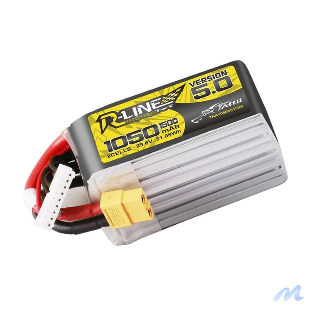 Lipo Tattu R-Line Version 5.0 1050mAh 29.6V 8S 150C battery with XT60 connector