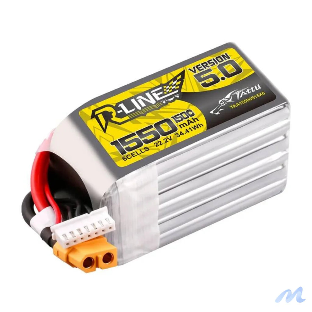 Lipo Tattu R-Line Version 5.0 1550mAh 22.2V 150C 6S battery with XT60 connector