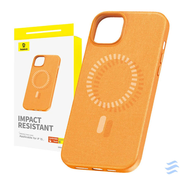Magnetic Phone Case for iPhone 15 Baseus Fauxther Series (Orange) Protective cases for smartphones