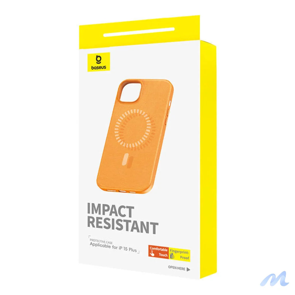 Magnetic Phone Case for iPhone 15 Plus Baseus Fauxther Series (Orange)