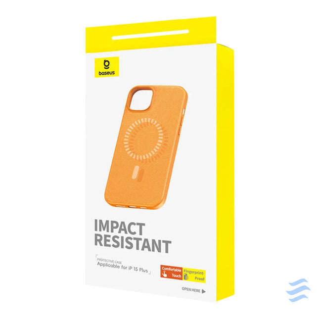 Magnetic Phone Case for iPhone 15 Plus Baseus Fauxther Series (Orange) Protective cases for smartphones