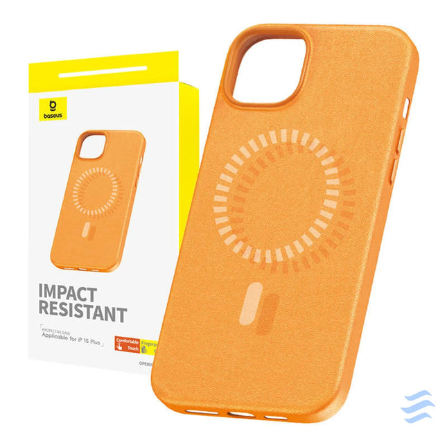 Magnetic Phone Case for iPhone 15 Plus Baseus Fauxther Series (Orange) Protective cases for smartphones